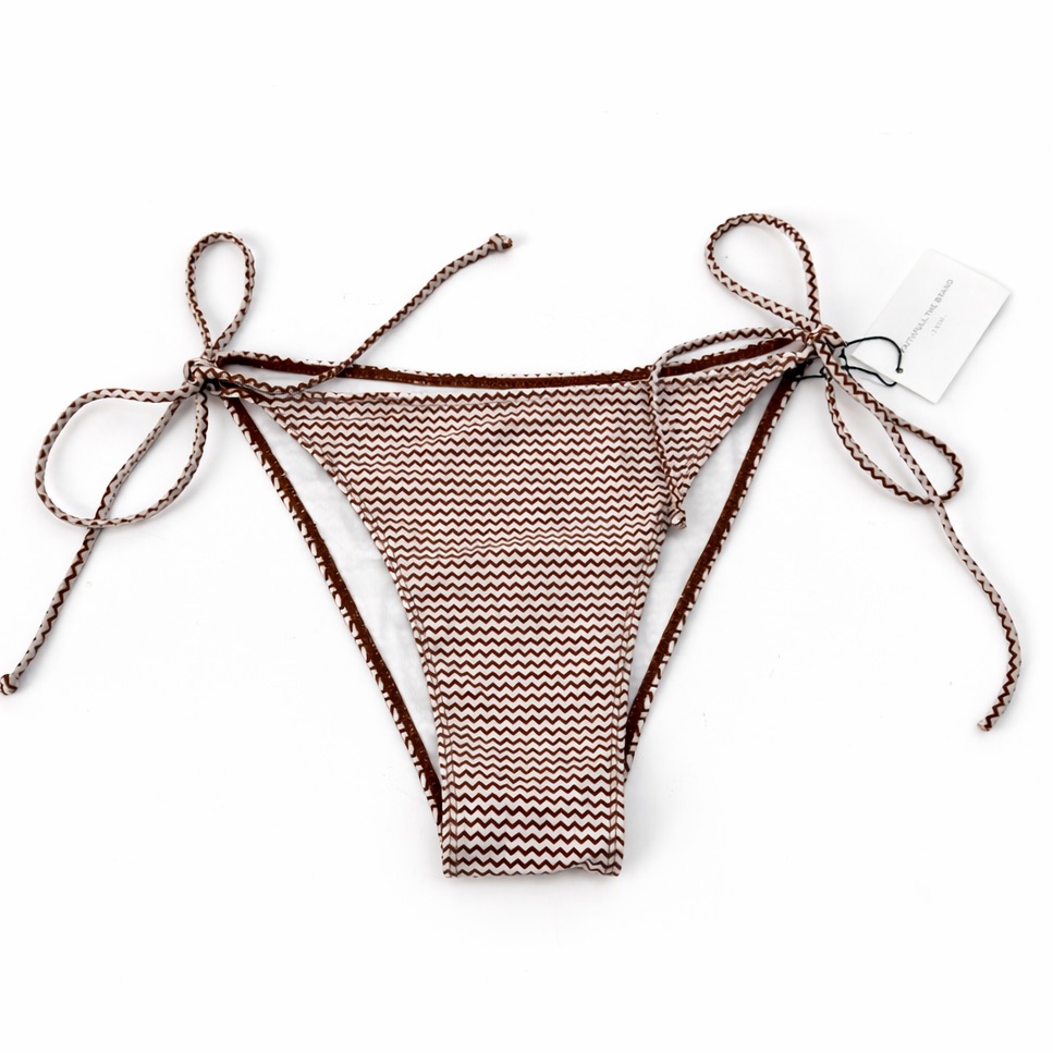 Faithfull The Brand Nomi Bikini Bottoms Milleha Print Side Tie Brown White L Nwt